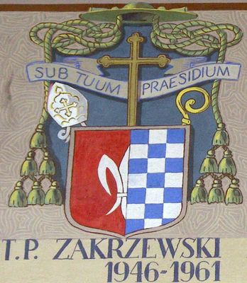 HERBOWY POCZET BISKUPÓW PŁOCKICH wg fryzu w katedrze płockiej
77. Tadeusz Paweł Zakrzewski herb kapłański (1946 - 1961)
Słowa kluczowe: katedra herb biskup Zakrzewski