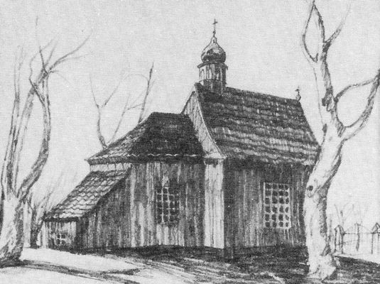 Kaplica w starej części cmentarza parafialnego
Rysunek Leona Śliwińskiego.
