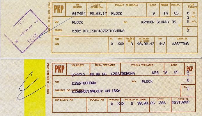 Z Płocka i do Płocka czyli w tę i z powrotem
Bilety kolejowe sprzed wielu lat.
