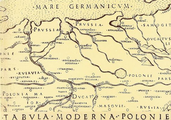 Płock na mapie z I poł. XVI wieku
Fragment nowoczesnej mapy Polski, Niemiec, Węgier.
Słowa kluczowe: Płock mapa