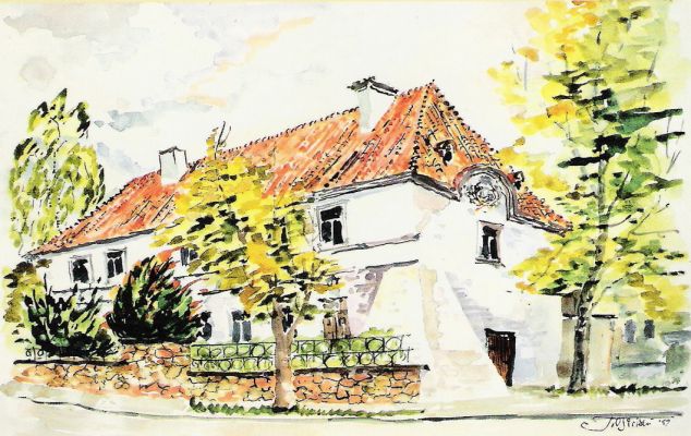 "Dom pod Trąbami" mal. Tadeusz Osiński 1997r. wyd. UM w Płocku.
