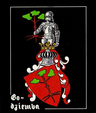 Władysław Herman - Legendy Heraldyczne
W 1094 r. gdy wojska polskie z Sieciechem na czele (jako pacholę był z nim Krzywousty) wkroczyły na Morawy. W czasie potyczki rycerz Godziemba stracił w walce broń. Jeden z Morawian widząc Polaka bezbronnym skoczył by go pojmać. Godziemba nie tracąc ducha wyrwał z ziemi młodą sosnę i stanął do walki, pokonał wroga i wziął do niewoli. Za swój czyn w nagrodę od władcy otrzymał herb z wizerunkiem sosny.
