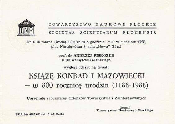 Zarząd TNP zaprasza
Zaproszenie sprzed dwudziestu lat.
Słowa kluczowe: TNP