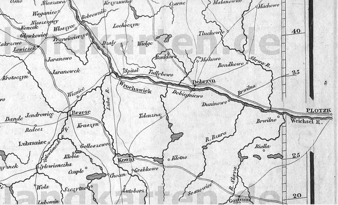 Płock na mapie z 1812r.
mapa A. Arrowsmith. London Published 2nd Oct. 1812
