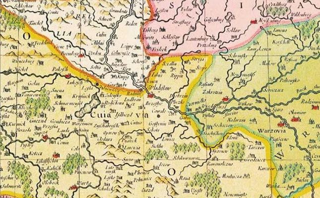 Płock i okolice na mapie w skali 1:800000 z roku 1699
wersja wcześniejszej mapy Claesa Janszoona Visschera-Piscatora opracowana i uaktualniona przez jego syna Nicolasa
