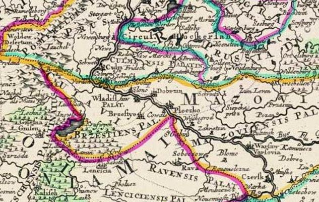 Płock na wycinku z mapy w skali 1:4500000 z roku 1700
wydanej w Amsterdamie przez Corneliusa Danckert'a
