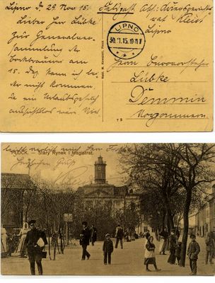 ratusz i  stary rynek płocki
na kartce pocztowej w języku niemieckim  30.01.1915r.
