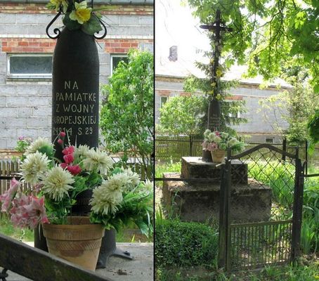 krzyż pamiątkowy dla upamiętnienia I Wojny Światowej w Chmielewie koło Wyszogrodu
data na krzyżu informuje, że działo się to 29 sierpnia 1914r.
wiele lat temu opowiadał staruszek o pociskach artyleryjskich spadających na ich domostwo i bitwie Prusaków z Rosjanami
Słowa kluczowe: Chmielewo krzyz I Wojna Światowa