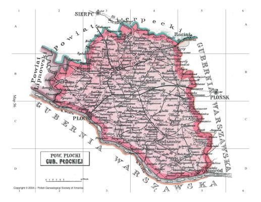 mapa powiatu płockiego z 1907r.
autor  "Atlasu geograficznego"  J.M. Bazewicz
