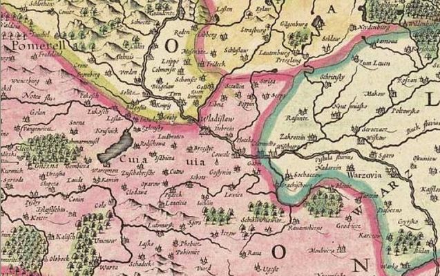 Płock na mapie w skali 1:2460000 z roku 1638 wyd. Amsterdam
jako Polska na nowo i rzeczywisty naszkicowana przez Johanesa Janssoniusa, który dokonał przeróbki mapy Gerarda Mercatora
