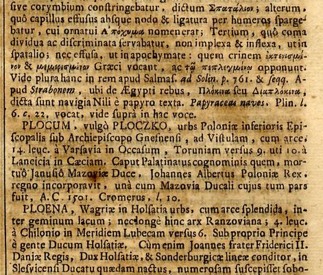 hasło: "PLOCUM, vulgo PLOCZKO"
strona 791  w "Lexicon Universale" Hofmanna, Johana Jacoba (1635-1706)

