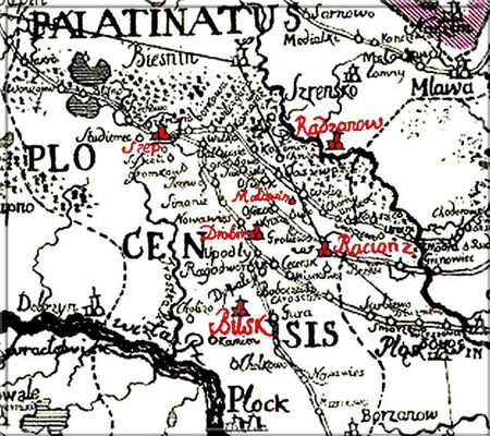 fragment  mapy  z  1770r.
rytowana w Warszawie przez  B. Folino
