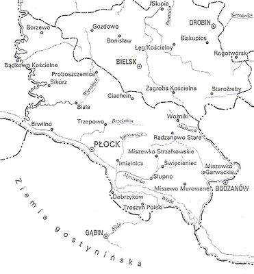 mapa powiatu płockiego odwzorująca czasy XVI-XVIII wieku
ciekawostką tej mapy są nazwy rzek:
dzisiejsza rzeka Słupianka zwała się kiedyś  Myszewka
a dzisiejsza rzeczka Rosica płynąca w parowie na granicy Podolszyc i Imielnicy 
nazywała się Jasiennica ?
