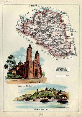 Katedra i ogólny widok skarpy płockiej
dwie ilustracje miasta Płocka na mapie Bazewicza z 1907r.
