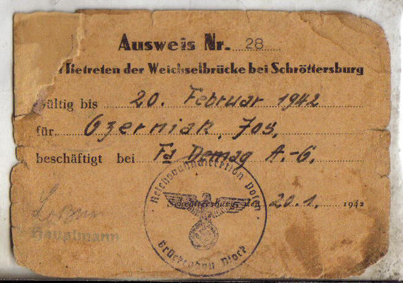 Przepustka z Płocka
w czasach okupacji hitlerowskiej
