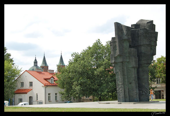 Pomnik Broniewskiego z widokiem na Katedre
