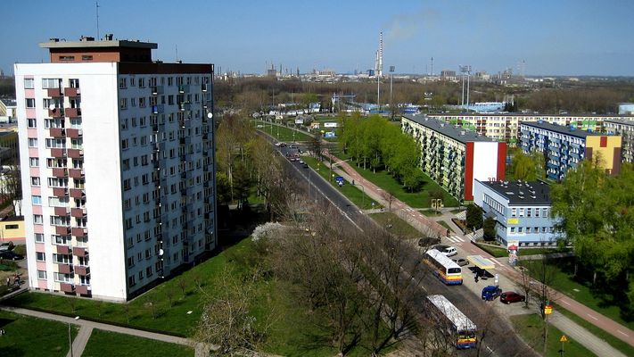 Widok na stadion Wisły Płock, PKN Orlen i ul. Ignacego Łukasiewicza
