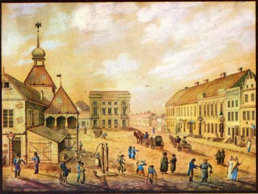 XIX-wieczny ryneczek
Płock, Stary Rynek, Andrzej Karszowiecki (1766-1844), akwarela, 39,5 x 53,5 cm

Widoki Płocka ze zbiorów Muzeum Mazowieckiego w Płocku, Biuro Wydawnicze "Ruch" Warszawa 1986 r.
Proj. graf obwoluty J. Stanny
Nakład 5000 + 260 egz. ZG "Ruch" Warszawa z. 1975-65 E-6


Słowa kluczowe: Stary Rynek akwarela Karszowiecki Muzeum Mazowieckie malarstwo