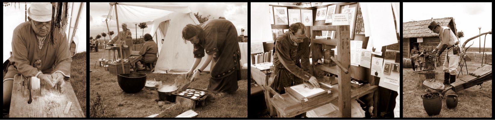 II Piknik Archeologiczno-Etnograficzny
1-2 września 2007 r.
Od lewej: warsztat pracy bursztynnika, średniowieczna kuchnia, drukarz, kowal
Słowa kluczowe: piknik etnografia pokazy