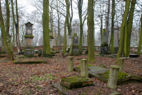 Cmentarz ewangelicki przy ul Kazimierza Wielkiego
widok w dżdżysty dzień  / w dżdżystym dniu ?-  pytanie  dla purystki AweA/. Już wiem, w czasie dżdżystego dnia.
