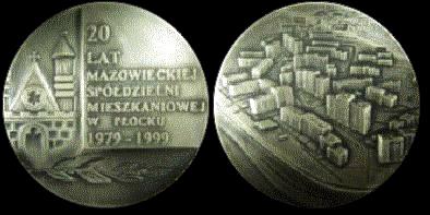 medal na XX-lecie Mazowieckiej Spółdzielni Mieszkaniowej
***
Słowa kluczowe: medal  XX lat MSM