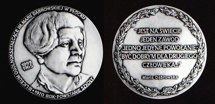 patronka płockiego liceum
medal pamiątkowy III Liceum Ogólnokształcącego w Płocku
Słowa kluczowe: medal III Liceum Płock