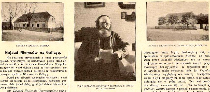 szkoła niemiecka w Maszewie, kolonista niemiecki, kaplica w Białej
płockie okolice w artykule o niemieckich kolonistach w Tygodniku Ilustrowanym Nr 25 z 1907r.
Słowa kluczowe: szkoła niemiecka w Maszewie, kolonista, kaplica w Białej Tygodnik Ilustrowany Nr 25 z 1907r.