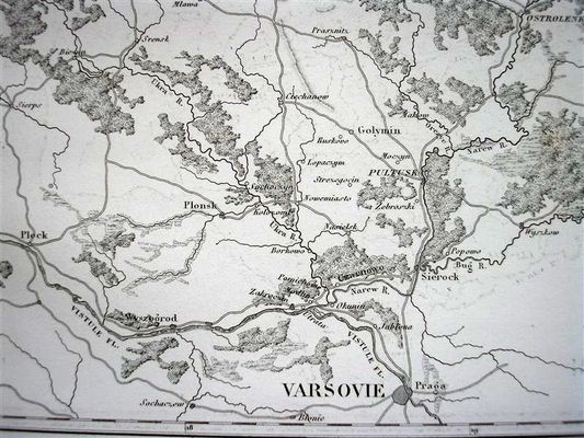 mapa Polski północno-wschodniej wyk. przez Dufour'a rytowana przez Dyonnet'a
opublikowana w luksusowym atlasie dołączonym do dzieła M.A.Thiers'a "Histoire du Consulat et de l'Empire", Paryż 1845-1862
