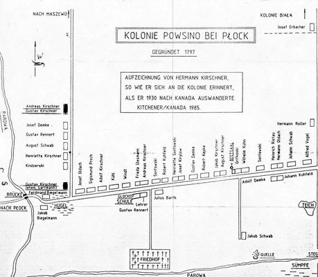 mapa dawnej wsi olenderskiej Powsino Kolonie
obecnie znajduje się tam teren płockiego kombinatu petrochemicznego
Słowa kluczowe: mapa Powsino Kolonie olendrzy