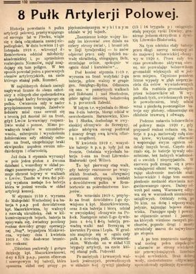 artykuł o historii  8 PAP 
z końca lat 20-tych
Słowa kluczowe: artykuł o historii  8 PAP i 4 PSK