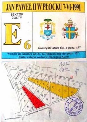 karta wstępu na spotkanie z Janem Pawłem II
w Płocku 07.04.1991r.
Słowa kluczowe: Jan Paweł II w Płocku