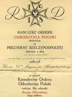 uroczyste nadanie orderu  doktorowi Szymonowi Kossobudzkiemu
nadany przez  Prezydenta Polski  w 1928r.

