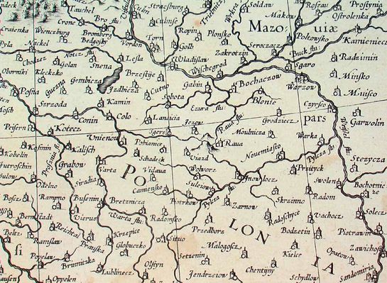 Polska bez Płocka na niemieckiej mapie z 1585r.
wydanej w Duisburgu przez Gerarda Mercratora (Kremera) żyjącego w latach 1512-1594
Słowa kluczowe: Mercrator 1585r.