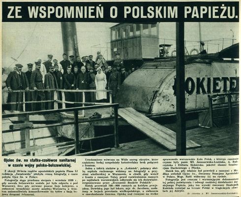 alumni Seminarium Duchownego z Płocka opiekowali się rannymi
podczas wojny polsko-bolszewickiej w 1920r. na statku-szpitalu "Łokietek" kursującym po Wiśle
Słowa kluczowe: alumni płoccy wojna polsko-bolszewicka statek szpital "Łokietek"