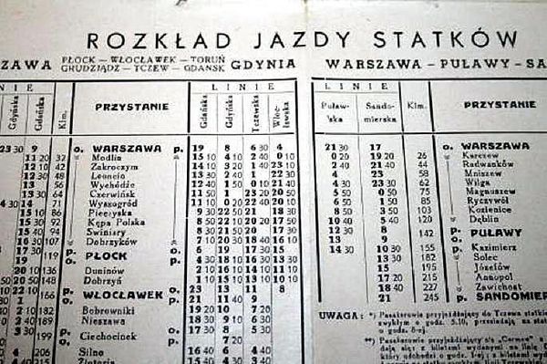 rozkłady rejsów statków po Wiśle
cztery linie rejsowe prowadziły przez Płock
Słowa kluczowe: ozkłady rejsów statków po Wiśle