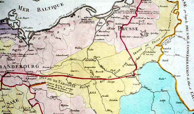 Płock w czasach napoleońskich
Arkusz zatytułowany "Les Contrees Transrhenanes ou Allemagne Politique en 1808", wydany przez Piotra Didota l'Aine (1761-1853) w Paryżu, A.D. 1809. Jest więc najbardziej aktualnym "dokumentem" tego okresu.
Słowa kluczowe:  Płock mapa Napoleon 1809r.
