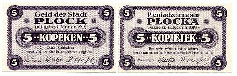 5 kopiejek 
wydane w Płocku 
Słowa kluczowe: 5 kopiejek płockich 1919r.
