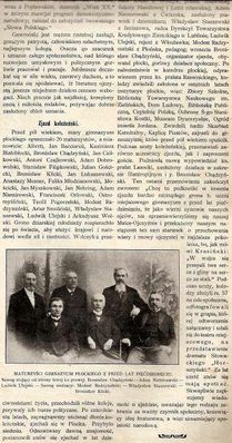 zjazd płockich maturzystów sprzed 50 lat
czyli absolwentów sprzed 1859 roku na fotografii w czasopiśmie "Biesiada Literacka" Nr 29 z 1909r.
Słowa kluczowe: zjazd maturzyści Płock 1909r.